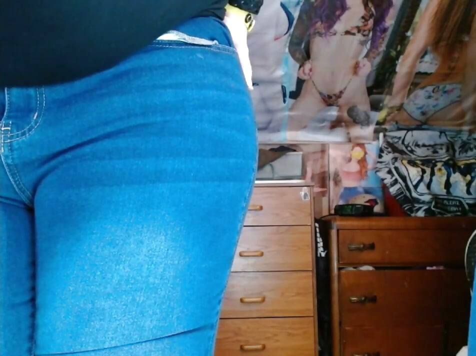 fat sissy with tits wearing and stripping out them tight jeans