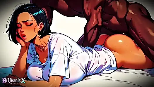 (4K) AI 3D, анимация - горячая латина с большой задницей и межрасовый трах с большим черным членом (AI Visuals X)