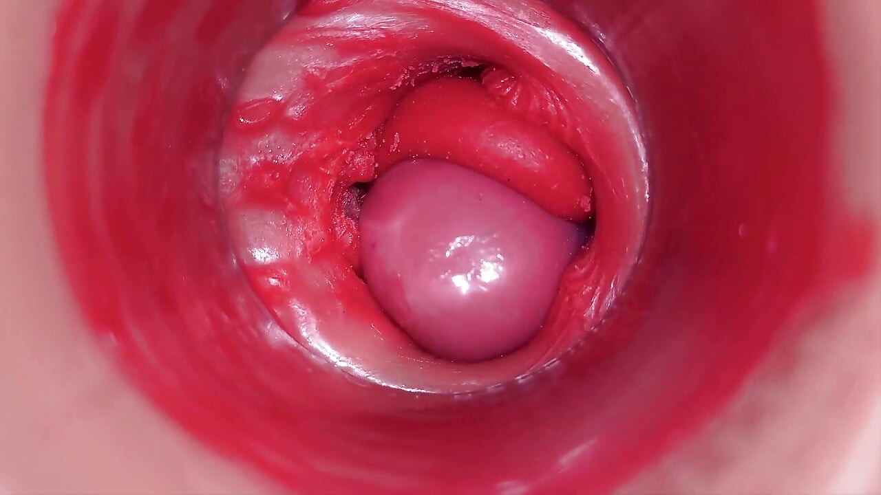 Inside a Camgirl Cervix POV Camera in Vagina with Big Dick Toy