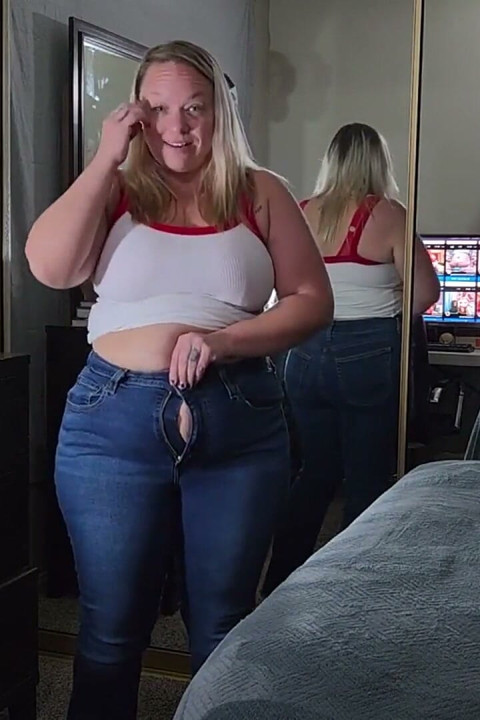 Too Tight to Fit Denim Jeans Try-on