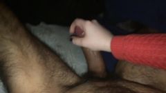 Handjob with post orgasm play