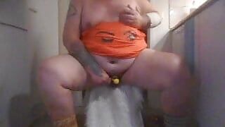 GANGSTAZZ MASTURBATIN A SMALL CLIT WIYH A VIBRATATOR. FAT FUCK