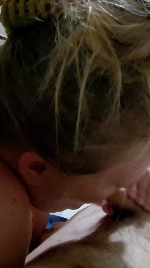 Chubby MILF gives a blowjob before bed | Clip 2