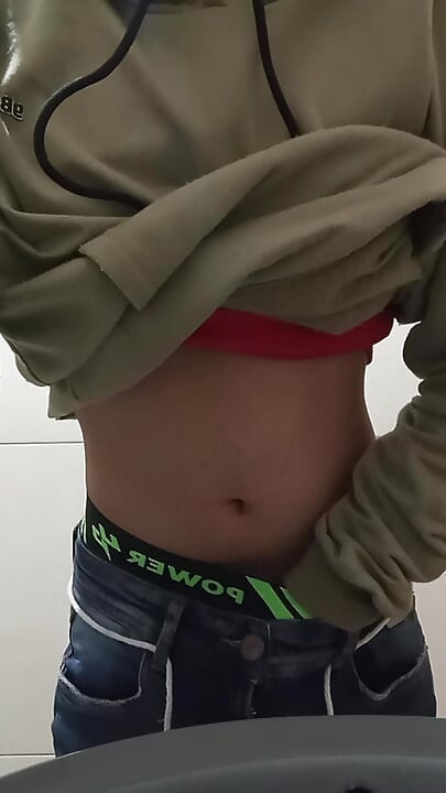 young virgin in college bathroom