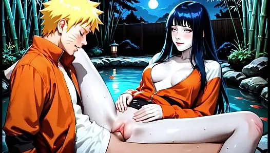 Hinata Hyuga sucking and fucking hard with Naruto Uzumaki in cowgirl, doggy style and missionary, intense moans, big ass bouncing, cream