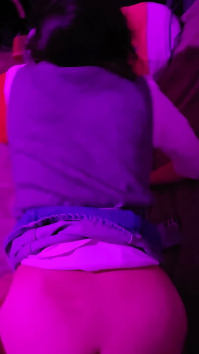 My stepsister wears a short skirt without panties I lift her up and fuck her on all fours while she moans