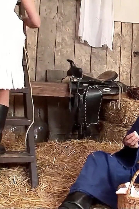Blonde Teen Simony Gets Anal Fucked on Straw in a Barn