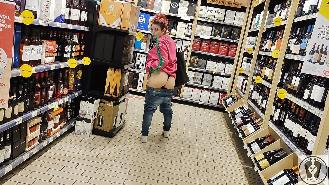 Crazy Rebeca Addams in Jeans Buttcrack at the Supermarket