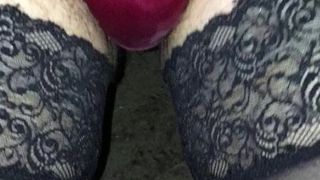 Red silk panties and hold ups Part 1