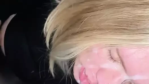 Slut Vika, takes a lot of cum right on her face