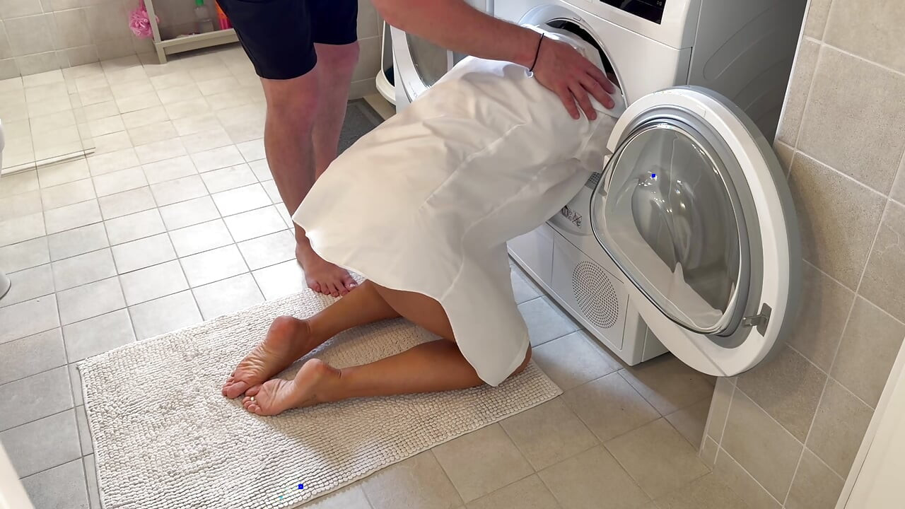 Cute Wife Gets Her Head Stuck in the Dryer and Gets Good Help to Get Out