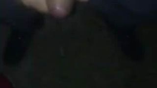 Bareback and cumming in group in park at night
