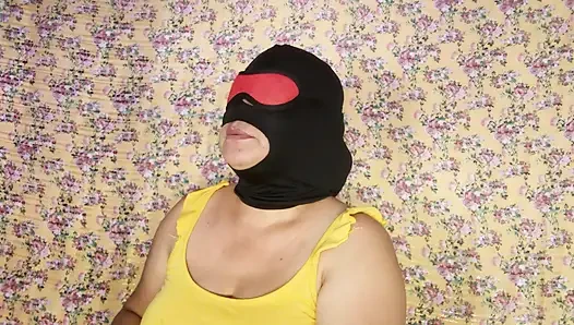 Beautiful mature masked woman giving delicious deep throat blowjob