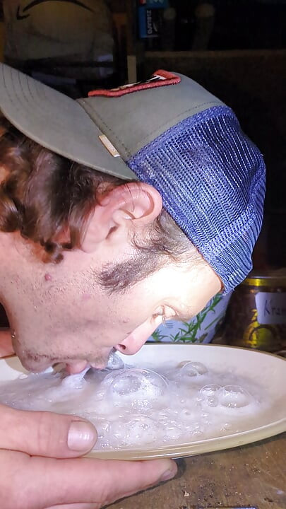 Making lot's of bubbles with a huge pile of saliva