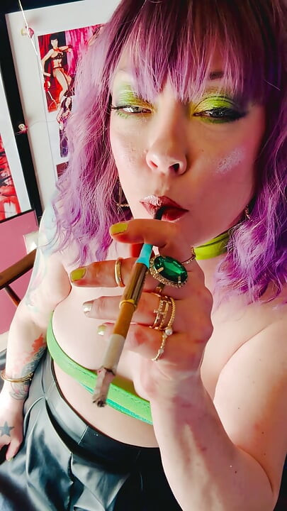 UK Smoker Tina Snua Smokes A Cigarette In A Holder - Dangles Drifts Snaps OMI OME