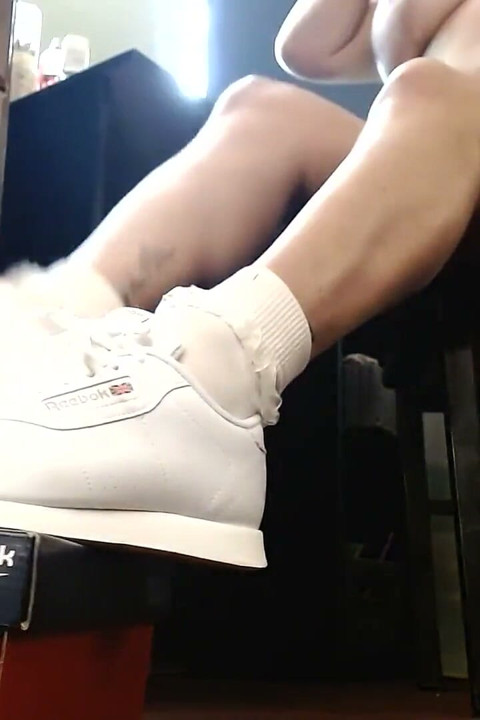 White Reebok Princess Sneakers Ruffled Socks Sexy Tease
