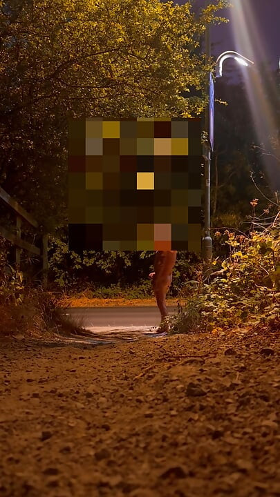 Undressing in view of traffic and walking naked in the road