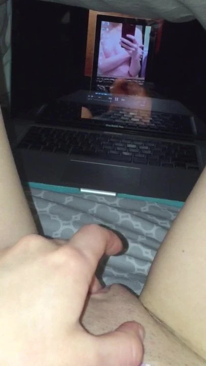 My GF rubbing her big clit while guys jerkoff to her