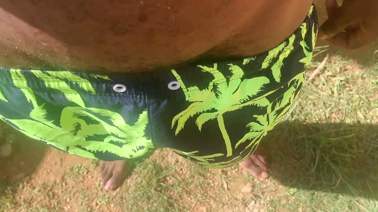 Holding Pee Bladder Bulge Desperate Male Outdoor