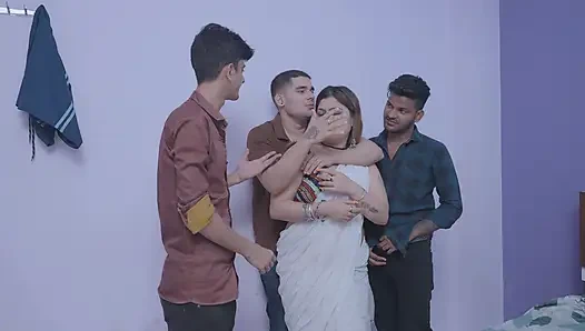 Хардкорный групповой секс индийской девушки дези с большими сиськами, ясный хинди аудио, сперма в рот