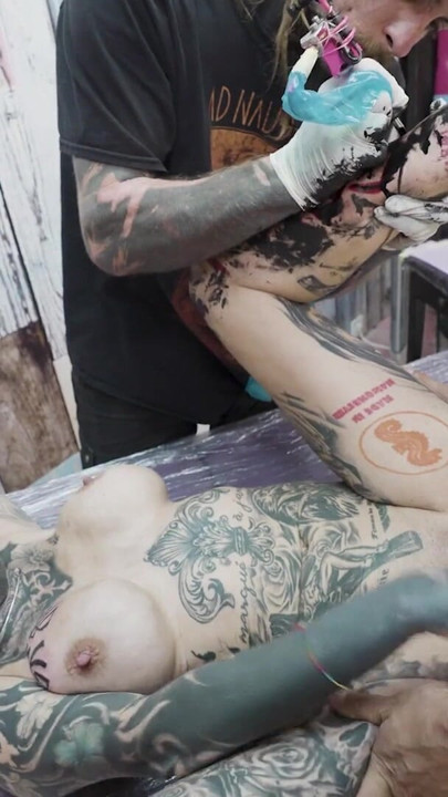 Superb Tattoo Babe Gets a New Tattoo while Having a Big Dick in her Asshole - Gaping and ATM | Clip 1