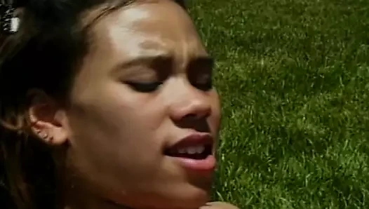 Big boobed blonde lesbo slut enjoys outdoors with her stunning girlfriend