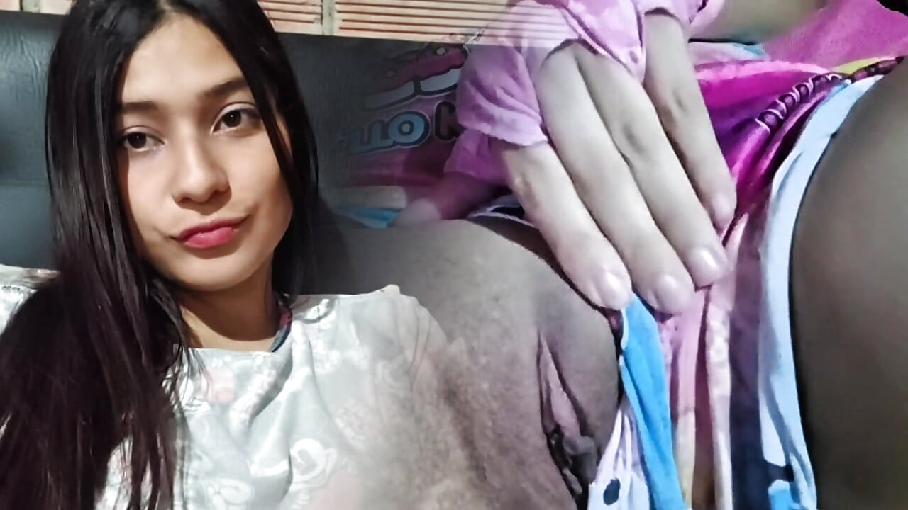 Young stepmother is playing with big breasts until they squeeze