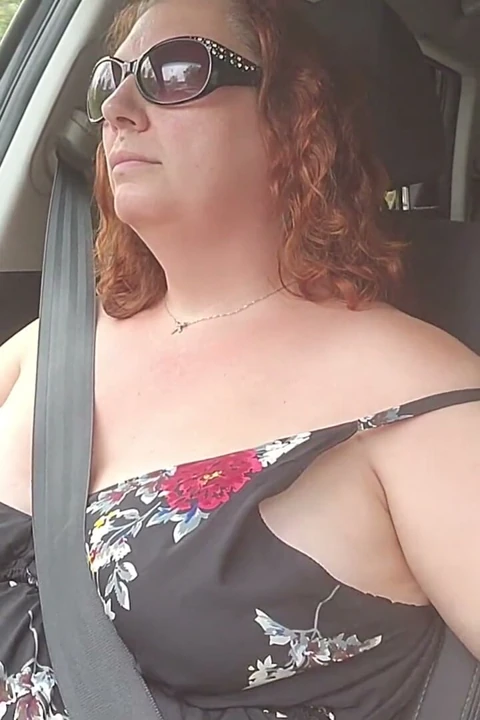 Curvy Hot MILF Driving Through Town and Construction Topless and Playing with Big Natural Tits and Nipples