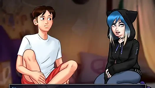 Summertime saga - johannes lagi asik mainin memek eve dan ngocok kontolnya
