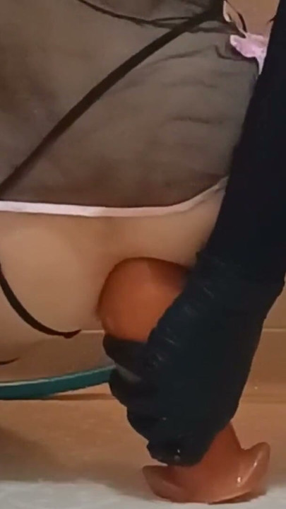 Sissy-Kuroko chinese dress huge dildo | Clip 1