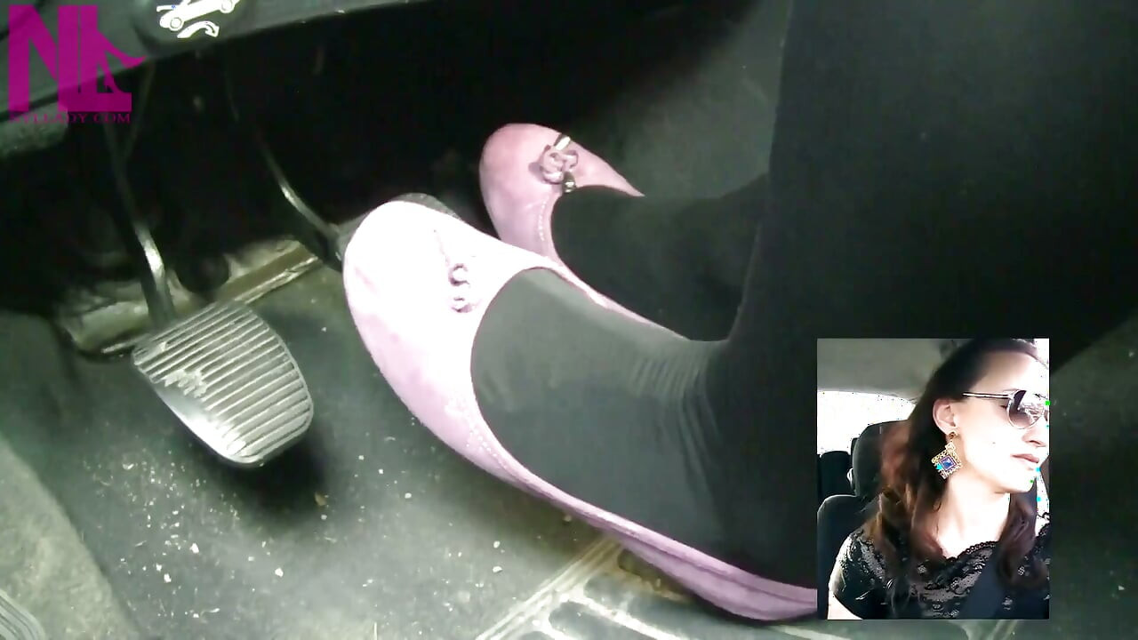 Driving in Black Thick Nylons and Pink Ballet Flats