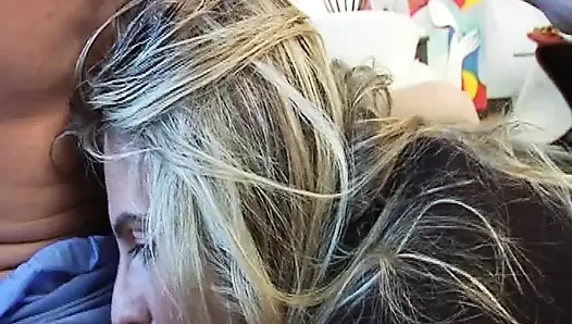 Blonde French MILF eats cum after several cock-sucking sessions