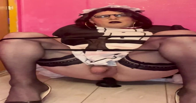 Nasty Sissy Maid rides Dildo