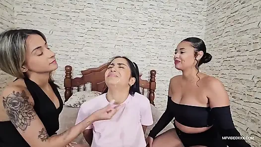 Streich mit weißer und klebriger Speichel