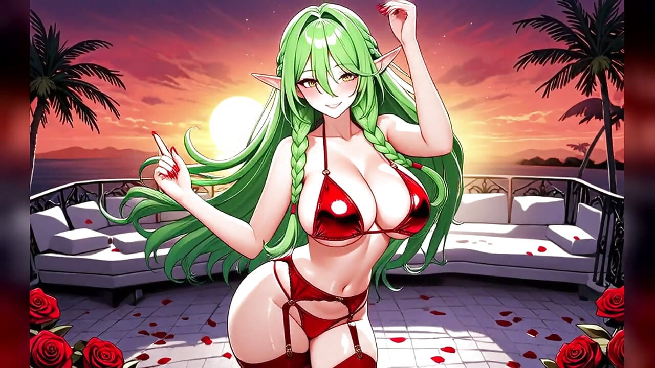 Emerald Braid Elf Ruby Bikini Sunset Dance - Sexy AI Babes