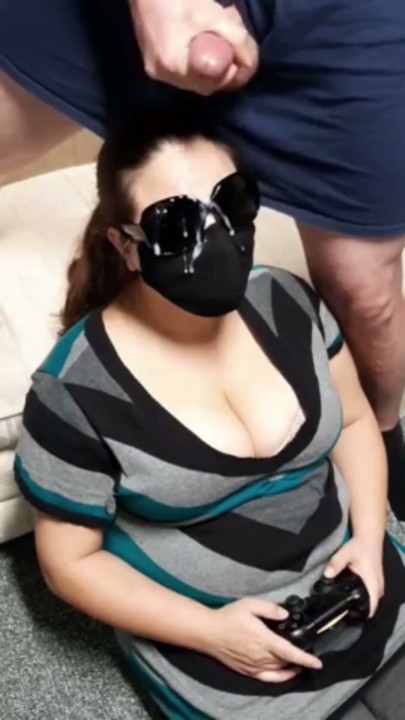 Cumming on gamer girls face at convention. Online play. | Clip 1