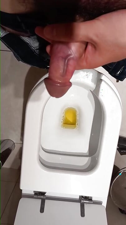 직장 화장실에서 거대한 자지로 사정하는 장면.