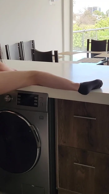 Emotional moment from "His stepsister needs help with the washing machine, he helps her undress and fucks her Tight jeans"