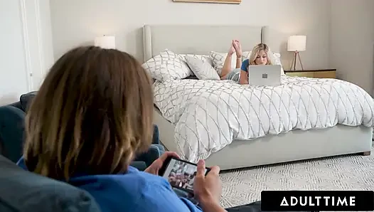 ADULT TIME - Naughty River Lynn Encourages New StepCousin To Jerk Off With Her While Watching Porn