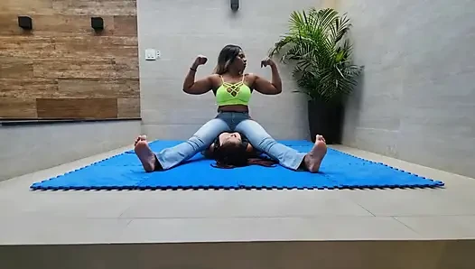 Belly and chest sitting by veronica and her slave