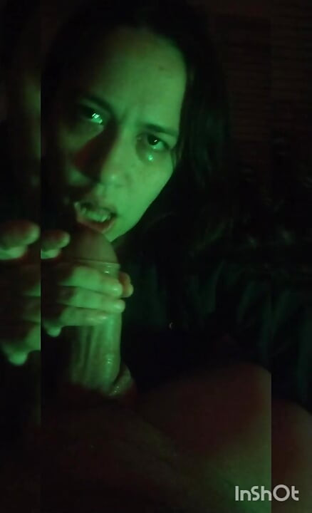 He chokes on my cock.