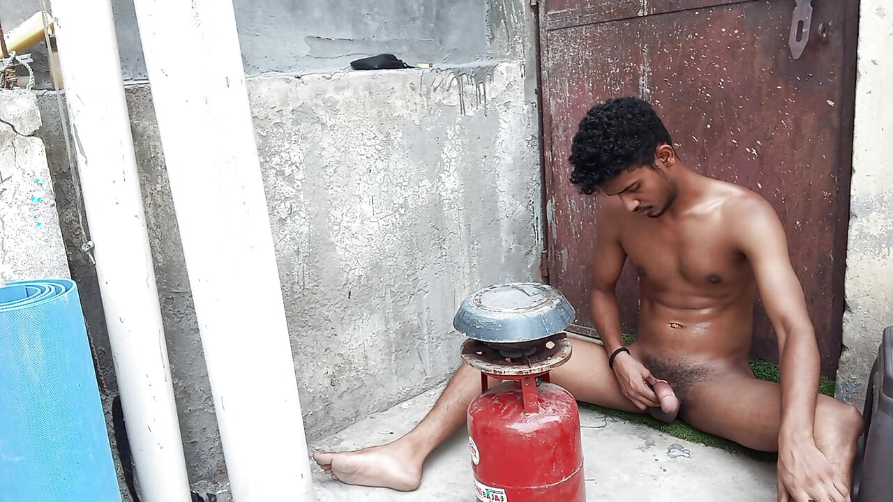Indian Boy Nude Masterbating Cum While Making His Meal On Terrace