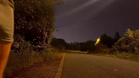 Barefoot nude in road