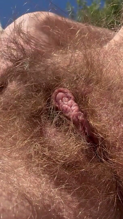 All natural hairy pussy amateur girl outdoor pussy show | Clip 1