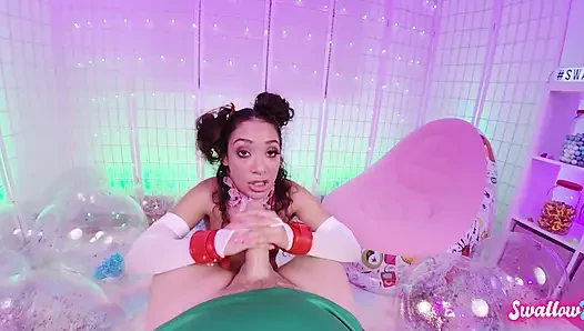 Süßes latina-mädchen sarah lace gibt besten schlampigen halsfick
