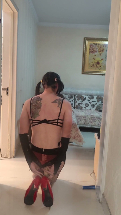 Sissy takes huge enema then bounces on dildo whilst still inflated | Clip 3