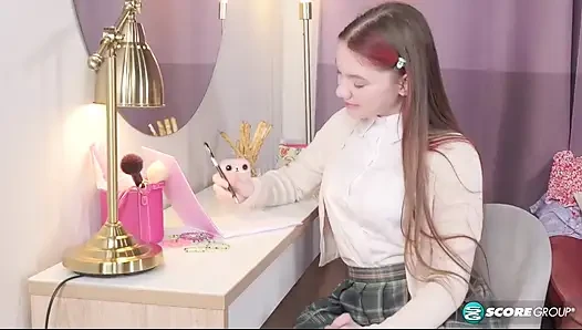Schoolgirl Vivi Rides Her Dildo and Cums Hard After Class