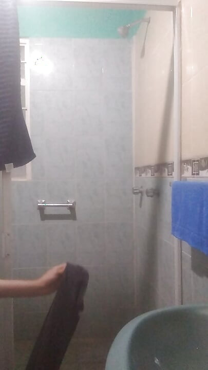 Man has fun before shower