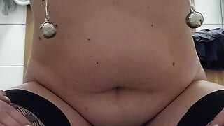 Pain training for my Master. Clamps on my pussy, weights on my nipples, orgasm delay