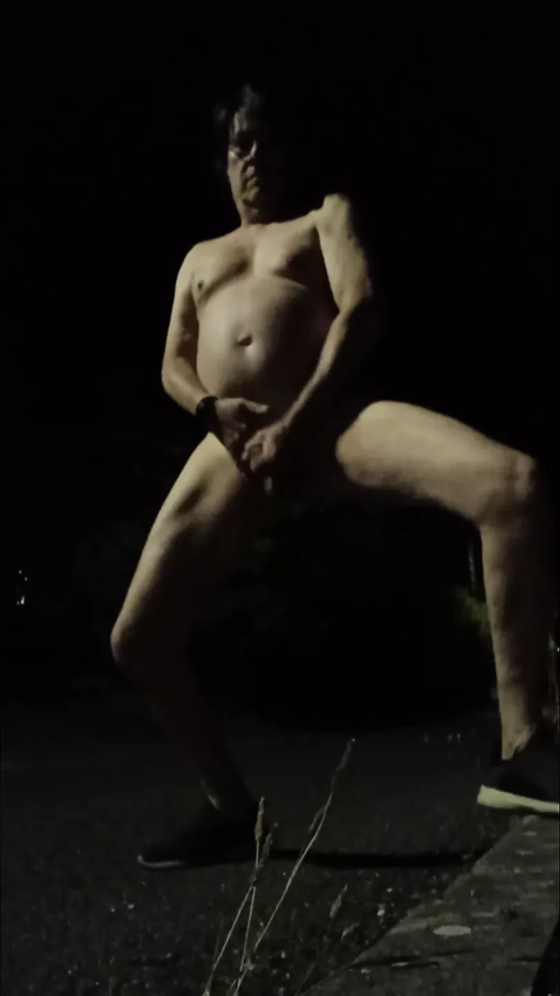 Flashing full nude on the street with cumshot